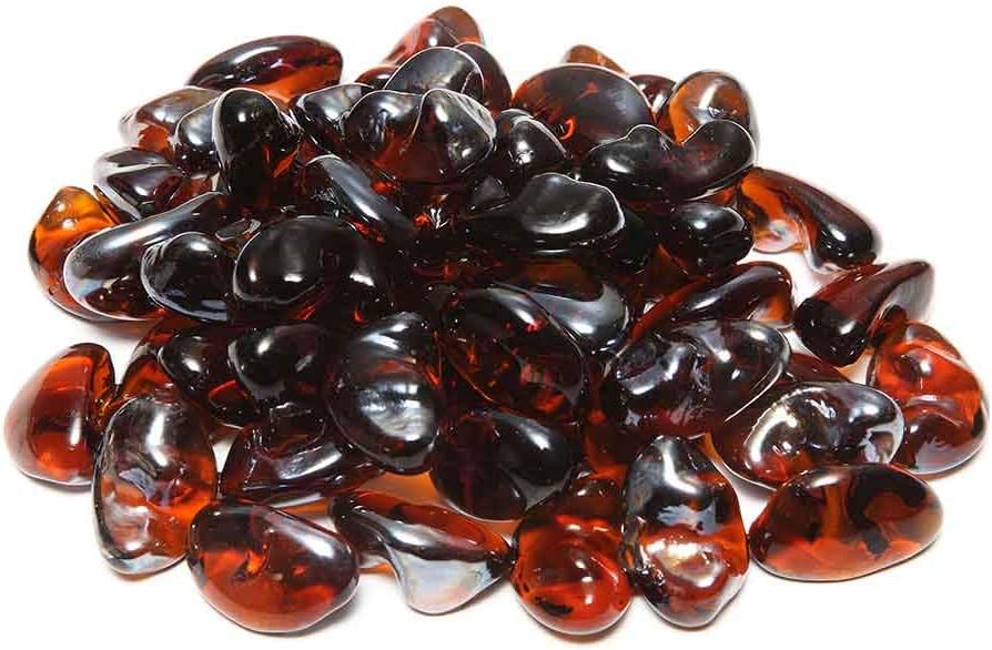 Fire Glass Rocks for Firepit -Glass Stones for Fire Pit Indoor and Outdoor Propane& Gas Fireplace Glass Beads -Vase Filler Gem GlassUnique Bay Bean Shape | 10 Pounds | Reddish Brown Crushed Glass Rock