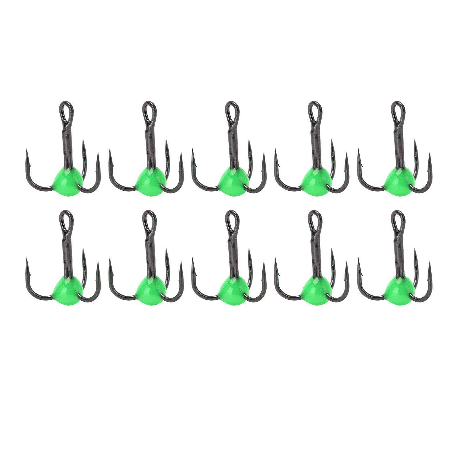 Fishing Hooks Kit, 10pcs Treble Hooks High Carbon Steel Size 10 Sharp Bright Color Fishing Hooks Kit for Bass Trout Carp Lures Baits(Green)