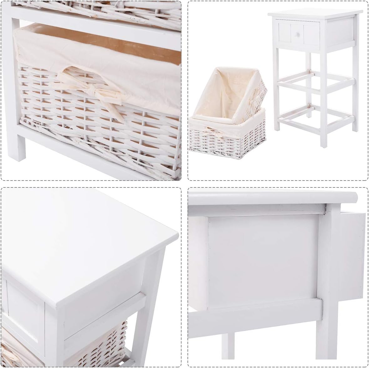Giantex Nightstand with Drawers Wooden, W/ 2 Storage Baskets and Open Shelf for Bedroom, Bedside Sofa End Table (2, White): Kitchen & Dining