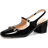 PiePieBuy Womens Slingback Chunky Heels Mary Jane Shoes Slip On Buckle Strap Dress Shoes Closed Round Toe Pumps