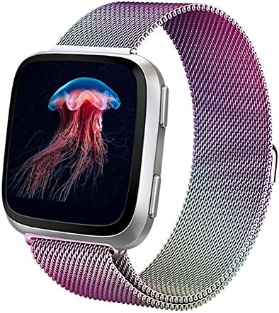 Yisdo For Fitbit Versa Bands Women Men Small Large Replacement Wristband Milanese Loop Stainless Steel Strap Mesh Adjustable Magnetic Closure Clasp Accessary Bracelet (Colorful, Large 6.5"- 9.3")