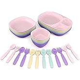 MightyMoe Toddler Dinnerware Set, 24pc Plates Trays & Bowls - Made in USA, Microwave and Dishwasher Safe, BPA Free, Shatter Resistant, Pastel Color, Toddler Tableware