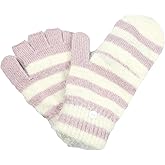 Arctic Barrier Warm Winter Knit Fingerless Gloves for women with Flip-Top Mittens, Convertible Fingerless Mittens for Women