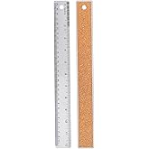 12 Inch Metal Ruler Stainless Steel Metal Ruler with Cork Backing, Non-Slip Rulers with Inch and Centimeters, Straight Edge C