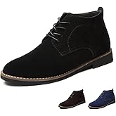 WYUETRA Men's Suede Lace Up Low Heel Chukka Ankle Boots Classic Fashion Comfortable Non-Slip Business Oxford Leather Dress Booties for Work Driving
