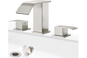 GAGALIFE Waterfall Bathroom Faucets for Sink 3 Hole - Brushed Nickel Bathroom Faucet with Pop-up Drain, 8 Inch Widespread Bathroom Sink Faucet 2-Handles, Modern Vanity Faucet with Supply Lines