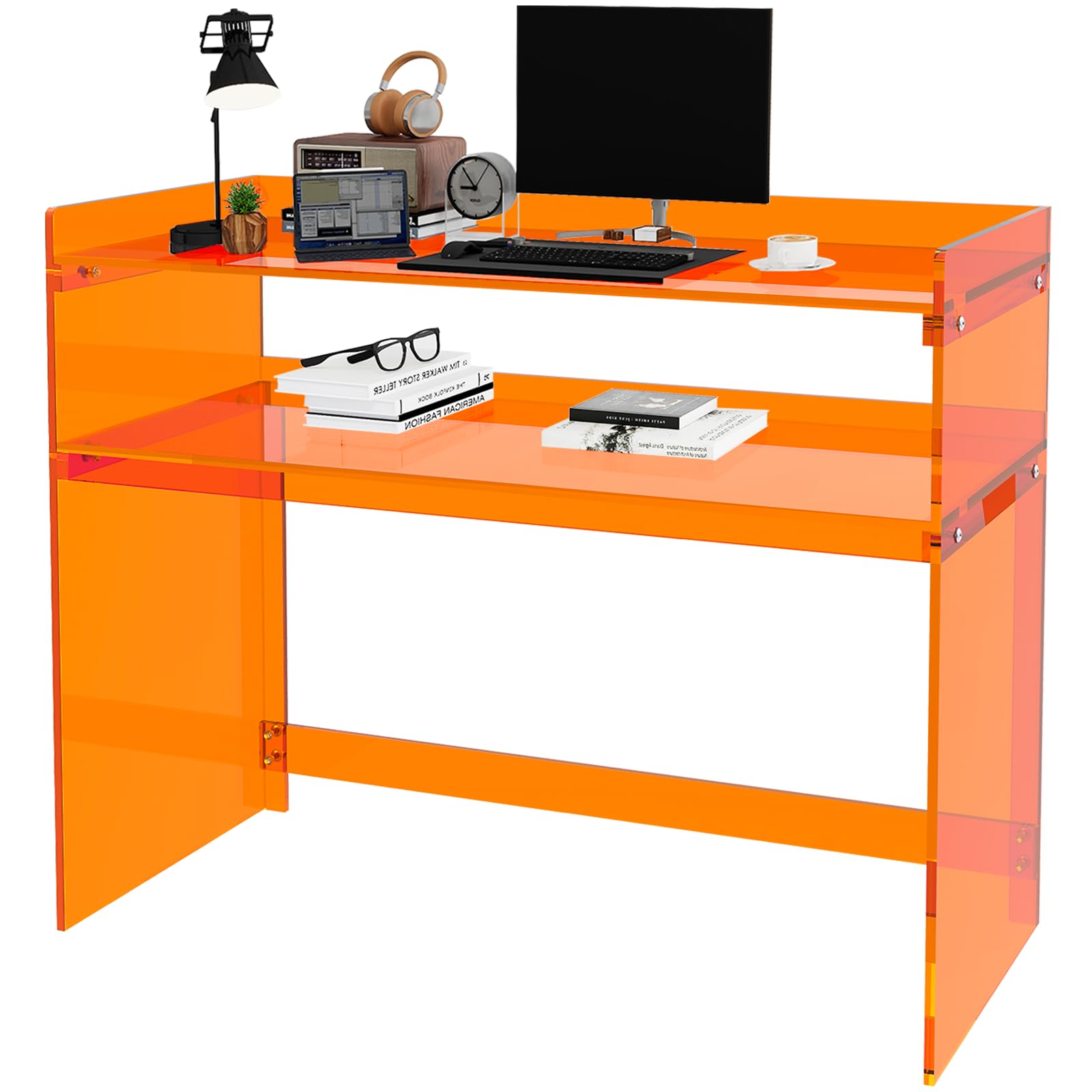 Photo 1 of KSacry Acrylic Desk with Retaining Edge, Acrylic Console Table, Clear Art Desk for Office, Study, Bedroom, Entrance Decor (17.7" D x 39.4" W x 31.5" H, Orange)