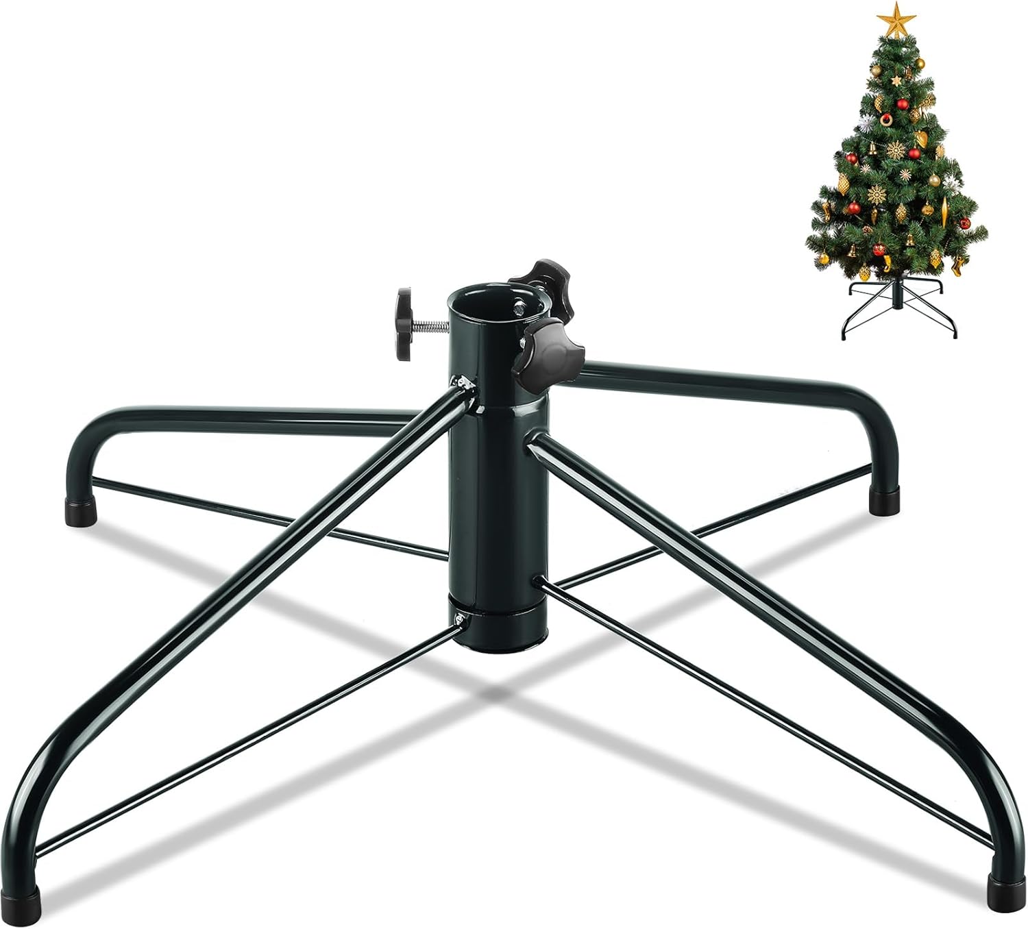 Tree Stands - Yunsailing Replacement Christmas Tree Stand 19.7 Inches Iron Metal Green Rotating Xmas Tree Stand Base Holder with Rubber Pad and Thumb Screw for 4 ft to 7 ft Artificial Fake Trees
