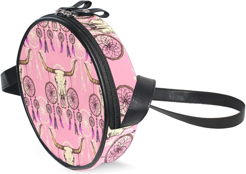 COOSUN Sketch Longhorn and Dreamcather Round Crossbody Bag Shoulder Sling Bag Handbag Purse Satchel Shoulder Bag for Kids Women