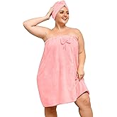 HJMJY Plus Size Towel Wrap with Hair Towel for Women,Women Shower Wrap Spa Bathrobe Comfortable Bath Towels Body Wrap Adjustable + Hair Drying Towel,Pink XL-XXL