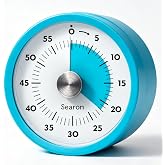 Searon Magnetic Kitchen Timer, 60-Minute Visual Dial (Blue) | Turn-to-start dial, no winding, silent countdown, 60-second sound or LED alert, magnet, stand or hang for cooking &amp; baking