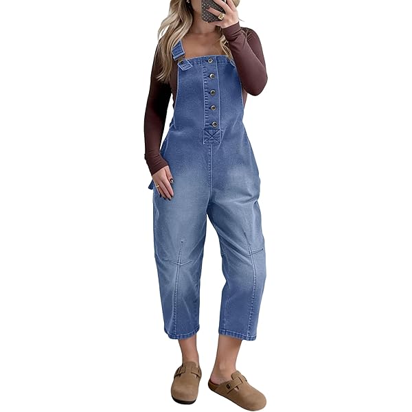 Denim Overall Dress Knee Length Easel Loose Fit Jumpsuit Vintage Denim/L  Clothing, Shoes Jewelry