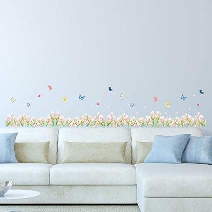 Amazon Brand - Solimo Wall Sticker for Home (Lilies and Butterflies, Ideal Size on Wall, 186 cm X 30 cm)