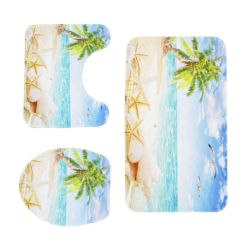 TOPBATHY Set of 3pcs Toilet Mat Set Printing Coconut Trees Pattern Antiskid Contour Mat Rug Carpet Toilet Seat Lid Cover Pad for Home Summer Beach Holiday Hotel Bath Decor : Beauty