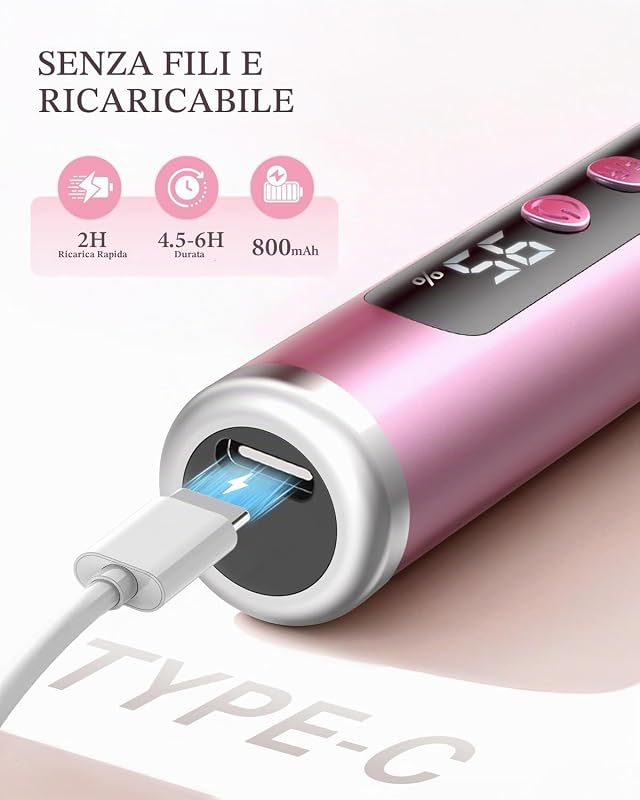 Fresa per Unghie, Lima Unghie Elettrico Portatile 13 in 1, Pedicure Elettrica Professionale Piedi, 35000 giri/min, 6 Velocità Regolabile,Set Manicure Girl Passione, Kit Ricostruzione Gel, Rosa — foto 5 di 8