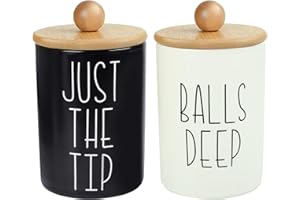 MOMEEMO Apothecary Jars with Lids for Bathroom Organization, Qtip Holder and Cotton Ball Holder are Great for Farmhouse Bathroom Decor, Rustic Bathroom Decor. (Ceramic)