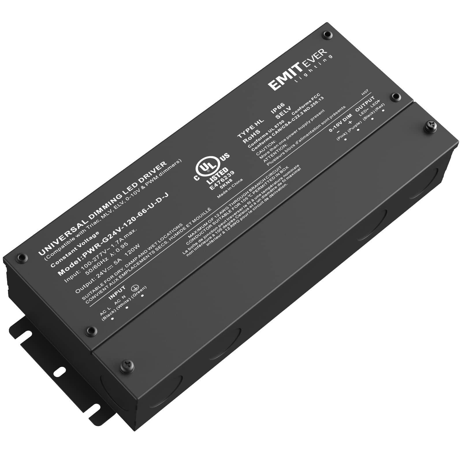 EMITEVER 120W Dimmable LED Driver, 24V Triac