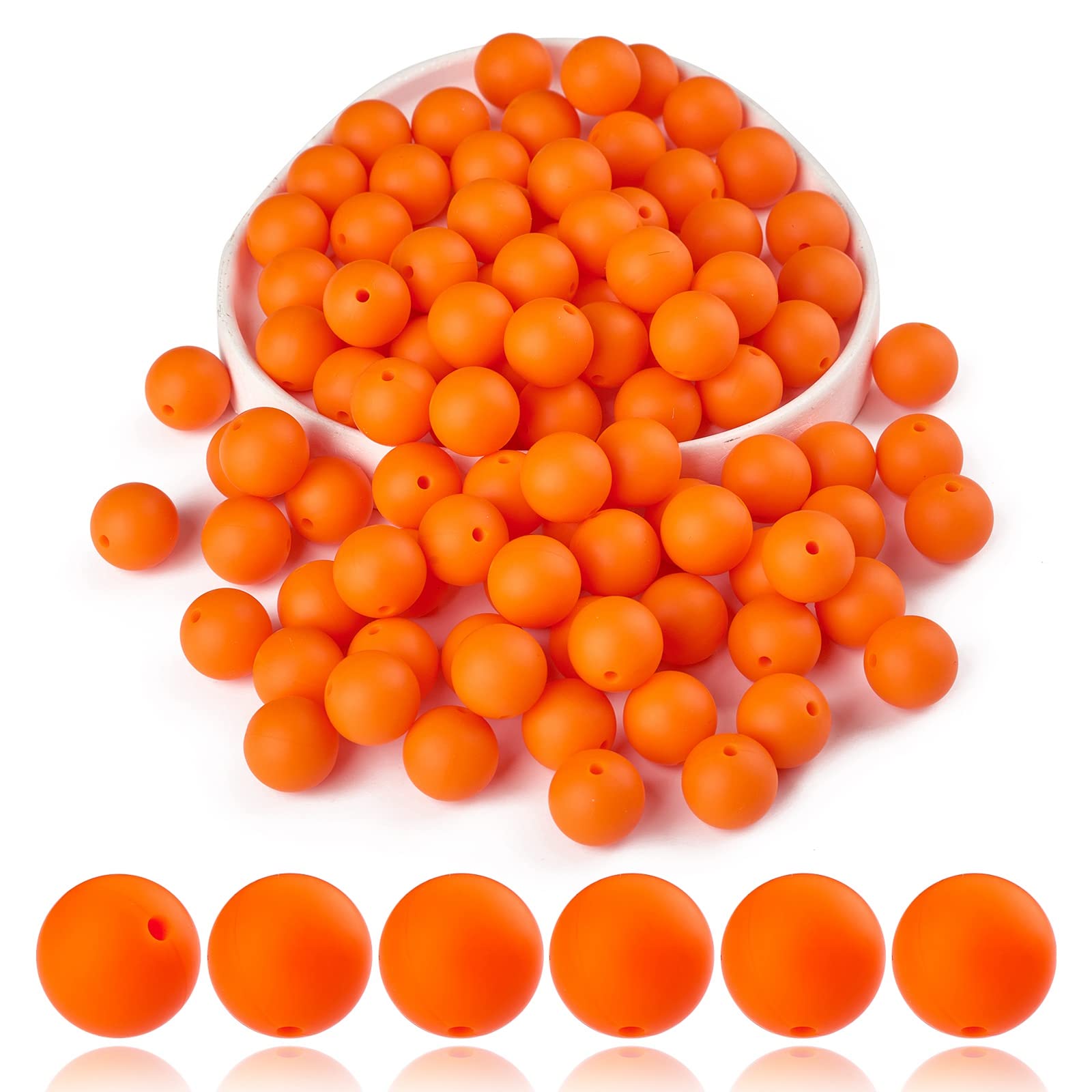 BEEFLYING 100 Pieces Silicone Beads 15mm Round Rubber Focal Bead Loose Spacer Beads for Keychain Making, Pen Bracelet Necklace Jewelry DIY Craft (Orange) — image 1