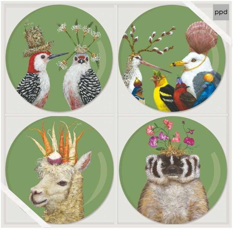 Paperproducts Design 603149 7" Set of 4 with Frolicking Friends Design