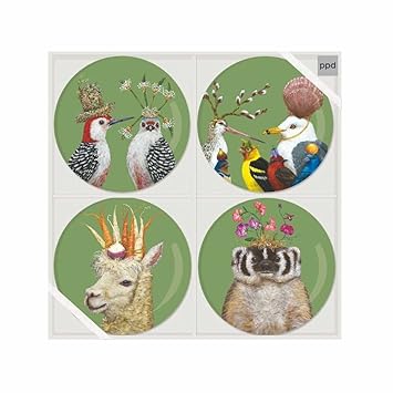 Paperproducts Design 603149 7 Set of 4 with Frolicking Friends Four Plate Set, Multicolor
