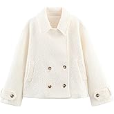 AIWUFLY Womens Crop Peacoat Trendy Wool Blend Double Breasted Warm Fully Lined Short Jacket Trench Coat with Pockets