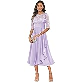Trifetcrow Mother of Bride Dresses for Women Tea Length Chiffon Lace Appliques A Line Formal Evening Gowns