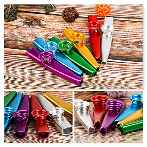 HIFOT 12pcs Metal Kazoo Musical Instruments Kazoos Multipack for Adults Kids with 20pcs Kazoo Flute Diaphragms for Guitar, Ukulele, Violin, Piano Keyboard - 6 Colors - Thumbnail 3