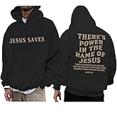 Lubpow Christian Jesus Saves Hoodies for Men Inspirational Religious Faith Sweatshirts Vintage Bible Verse Graphic Pullovers