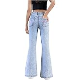 SweatyRocks Girl's Y2k Flare Leg Jeans High Waisted Bow Embroidery Casual Denim Pants