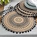 Lahome Mandala Print Round Placemat - Farmhouse Jute Table Mats with Pompom Tassel 11.8 Inch Place Mat for Dining Room Kitchen Table Decor (Set of 4, Black)