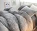 Ceruleanhome 3pc 100% Velvet Flannel Duvet Cover Set, Solid Color, No Inside Filler, Zipper Close (Queen, Grey)