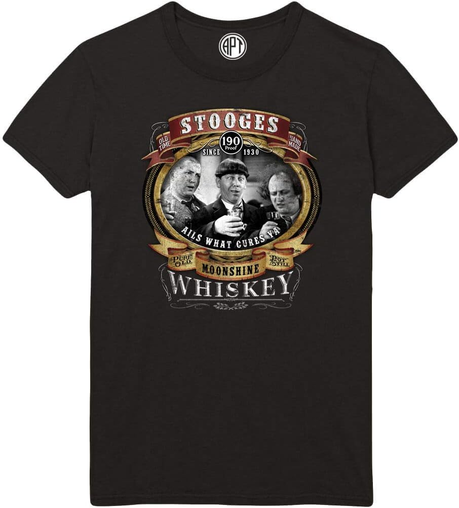 Three Stooges Moonshine Whiskey Printed T-Shirt