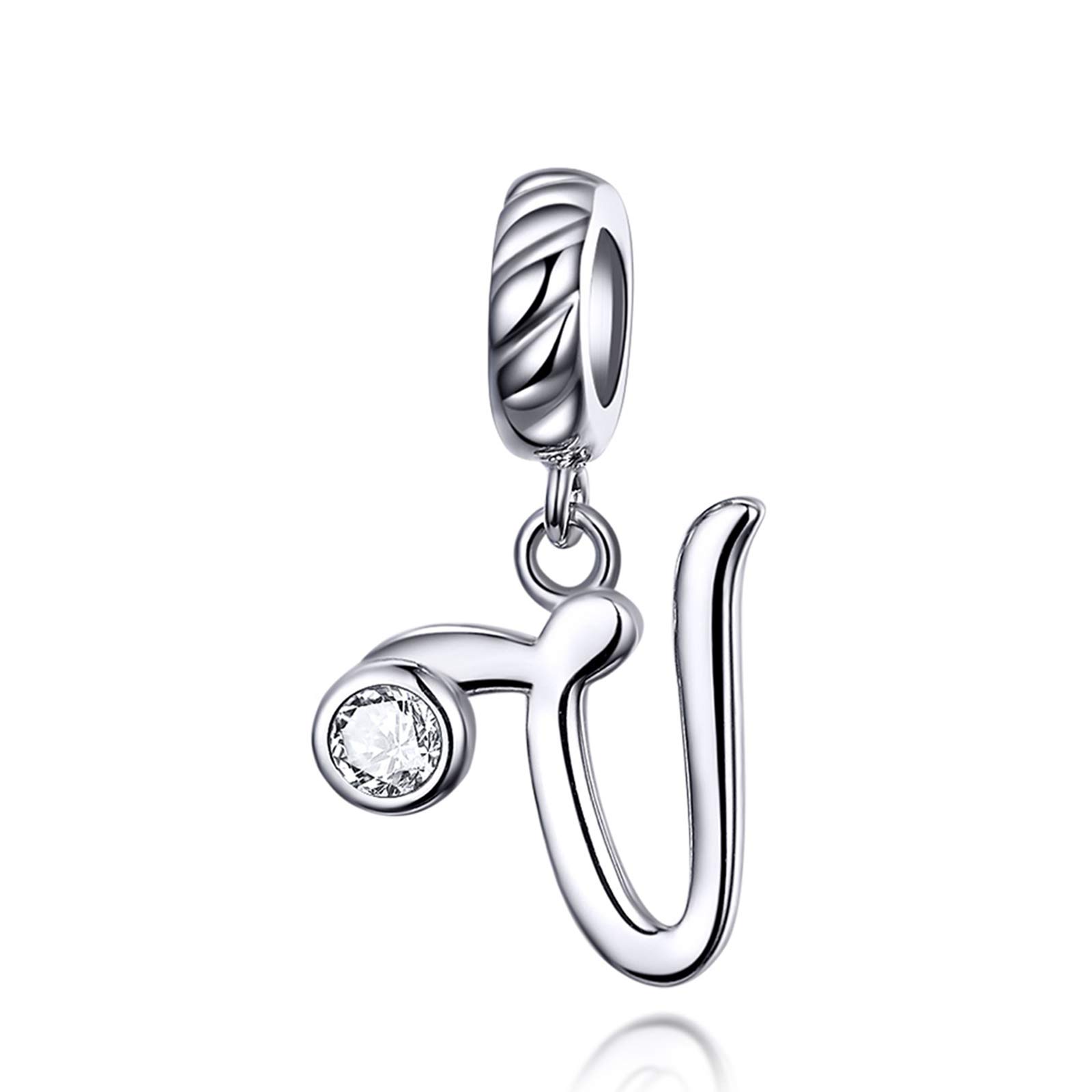 LaMenars Letter Dangle Bead Charms Initial Alphabet A-Z 925 Sterling Silver Zirconia fits European Charm Bracelets & Necklaces