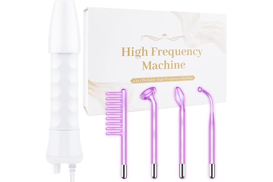 High Frequency Facial Wand – Uaike 4 in 1 Violet Portable Handheld High Frequency Facial Machine – at Home Face Skin Wand Device with 4 Pcs Purple Glass Tubes