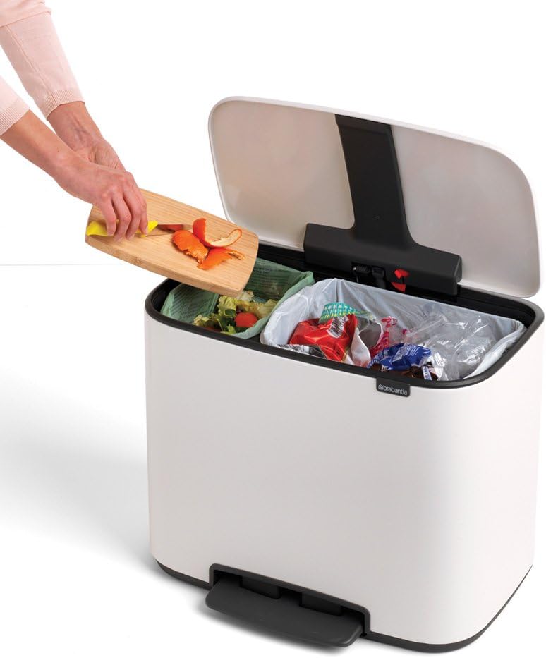 Brabantia Bo Pedal Bin, Steel, White, 11 + 23 L, 31.5 x 54 x 68 cm - Image 4