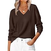 CUKOLSXA Womens Pullover Sweaters V Neck Long Sleeve Crochet Plus Size Spring Clothes Solid Color Breathable Pullover Shirts