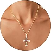 Lovjewl 14K Gold Plated Dainty Cross Necklace for Women, Non Tarnish Cross Silver Pendants Necklaces for Women Trendy, Medium Cubic Zirconia Necklace for Women