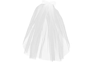 MINKISSY First Communion Veil for Girls Flower Girl white Veil with Comb Metal Short Wedding Veil With Bow for Carnival Wedding Party Hair Ties Flower Girl Hair Accessory
