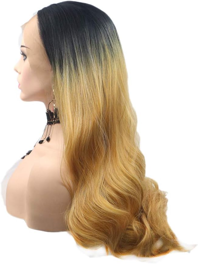 Ombre Golden Wigs for Women Dark Roots Long Brown Lace Front Synthetic Wig Heat Resistant Fiber Glueless Hair Costume Halloween Cosplay Anime Daily Use Full Wigs 24 Inches - Image 5