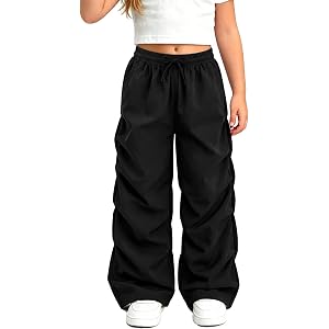Ecolala Toddler Little Girls Ruched Parachute Pants Ages 3T-7 Years | Wide Leg Baggy Cargo Pants Elastic Waist Trousers