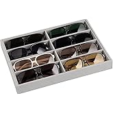 Frebeauty Sunglass Organizer,Velvet Glasses Organizer,8-Slot Sunglasses Tray for Drawer, Men's/Women's Sunglasses Box, Glasses Holder for Watch Stackable Eyeglass/Eyewear Display Tray(Grey)