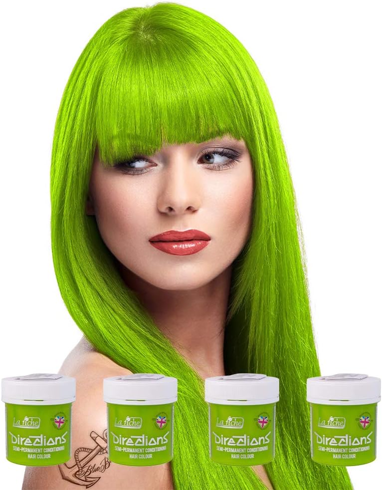 4 x La Riche Directions Semi-Perm Hair Colour Fluorescent Green 4x 88ml, 88 g (Pack of 4)