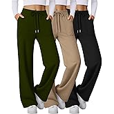 Velvelhall 3 Pack Women's Wide Leg Sweatpants Baggy Workout High Waist Drawstring Jogger Casual Yoga Pants with Pocket