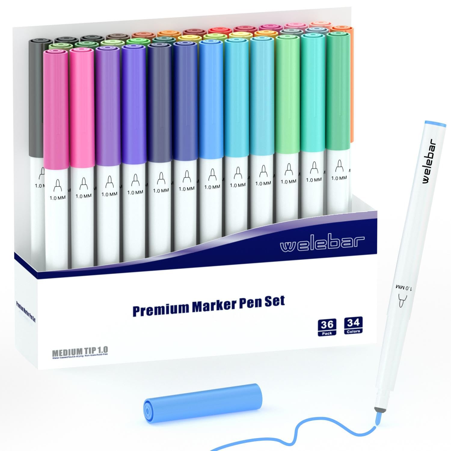 Welebar 1.0 Tip Marker Pen Set For Cricut Maker 3/Maker 4/Explore 3/Explore 4/Air 2, 36 Pack Medium Point Pens for Writing and Drawing, Compatible with Cricut Machines