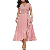 Miusol Women's Plus Size V Neck Elegant Floral Lace Ruffle Bridesmaid Maxi Dress