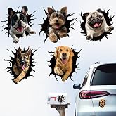 Hobbspring 5Pcs Cute Dog Car Window Stickers Plastic 3D Broken Animal Dogs Decals Vinyl Cracked Window Animal Dogs Stickers for Vehicles SUV Wall Laptop