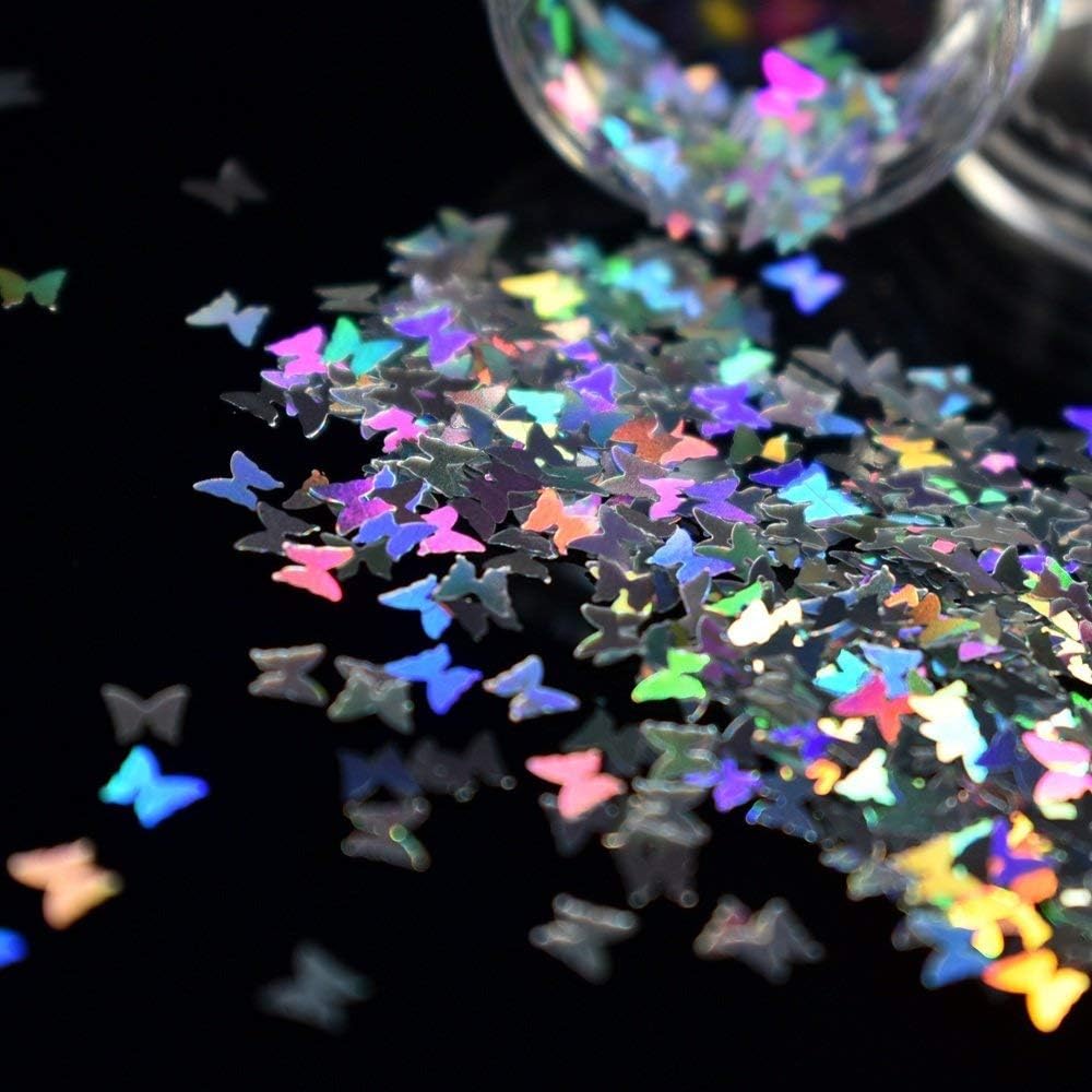 Vogcrest Splarkly Laser Butterfly Nail Sequin Acrylic Paillettes Holographic Nail Sparkle Glitter Sheets Tips Nail Art Decoration