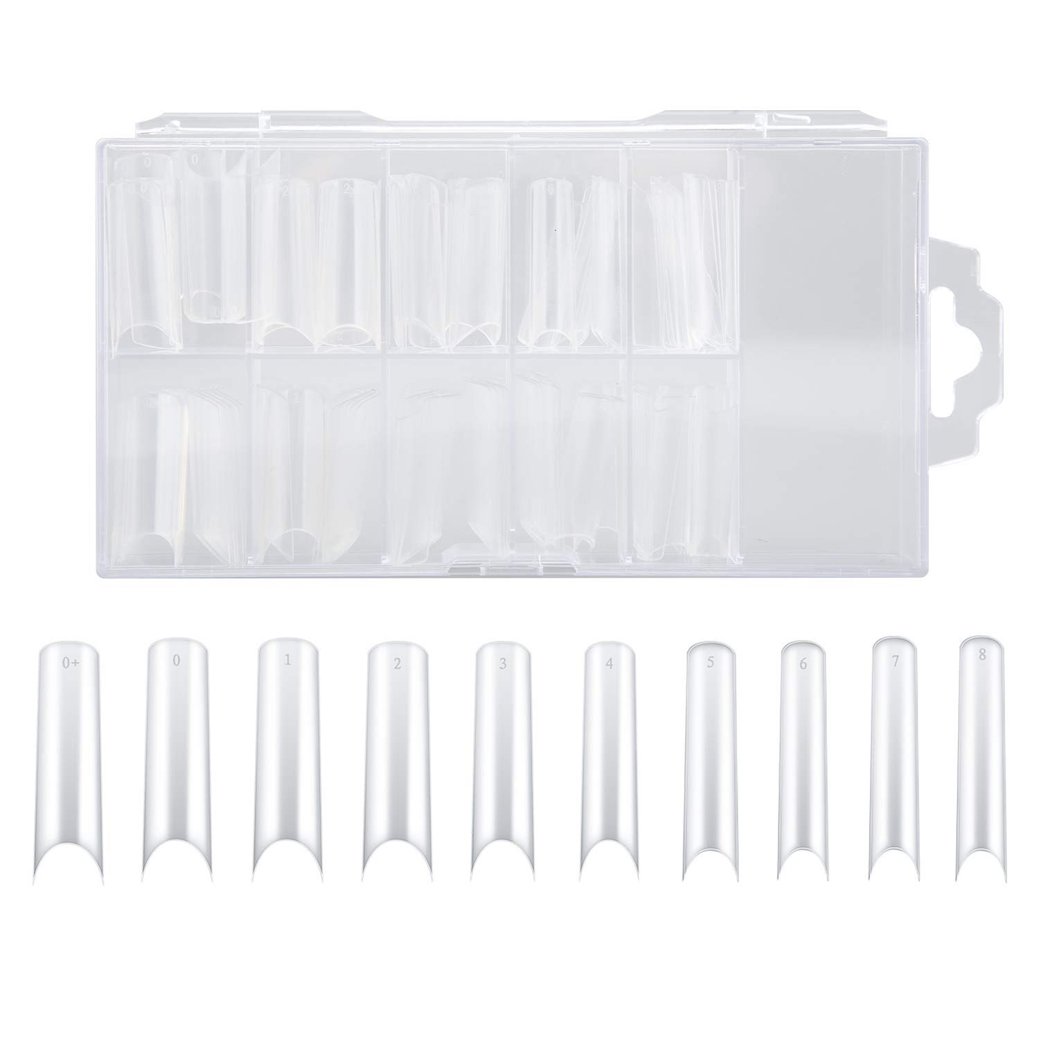 SAVITA 100pcs C Curve Nail Tips U Curved Square Shape French False Nail Tips with Box for Nail Salons and DIY Nail Art 10 Sizes (Transparent)