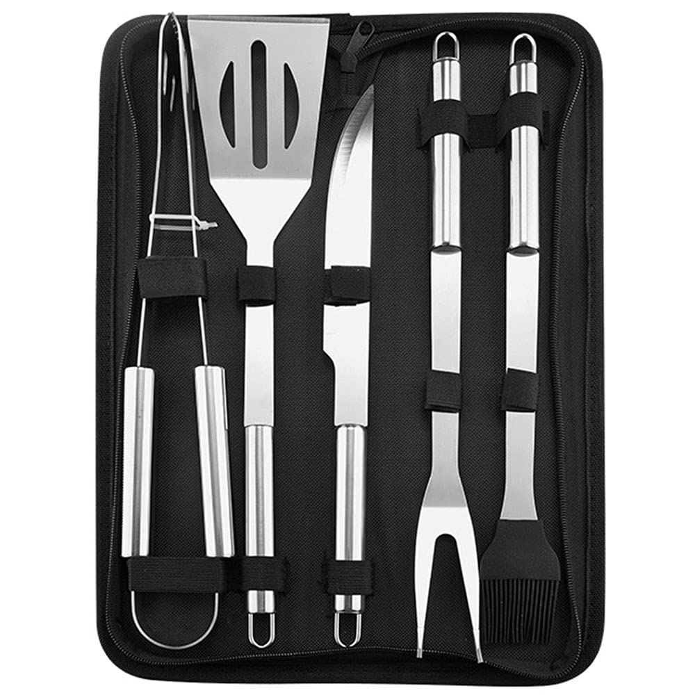 ANCLLO 5Pcs BBQ Grill Accessories Set, Multifunctional Stainless Steel Barbecue Tools Set in Case for Outdoor Picnic, Camping, Smoking, Grilling