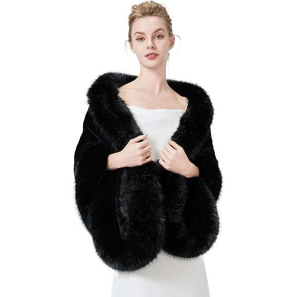 Châle D'hiver En Fourrure Noire Légère - Polyester Doux, 75x43 Cm - Pour Occasions Formelles Et Décontractées - 3